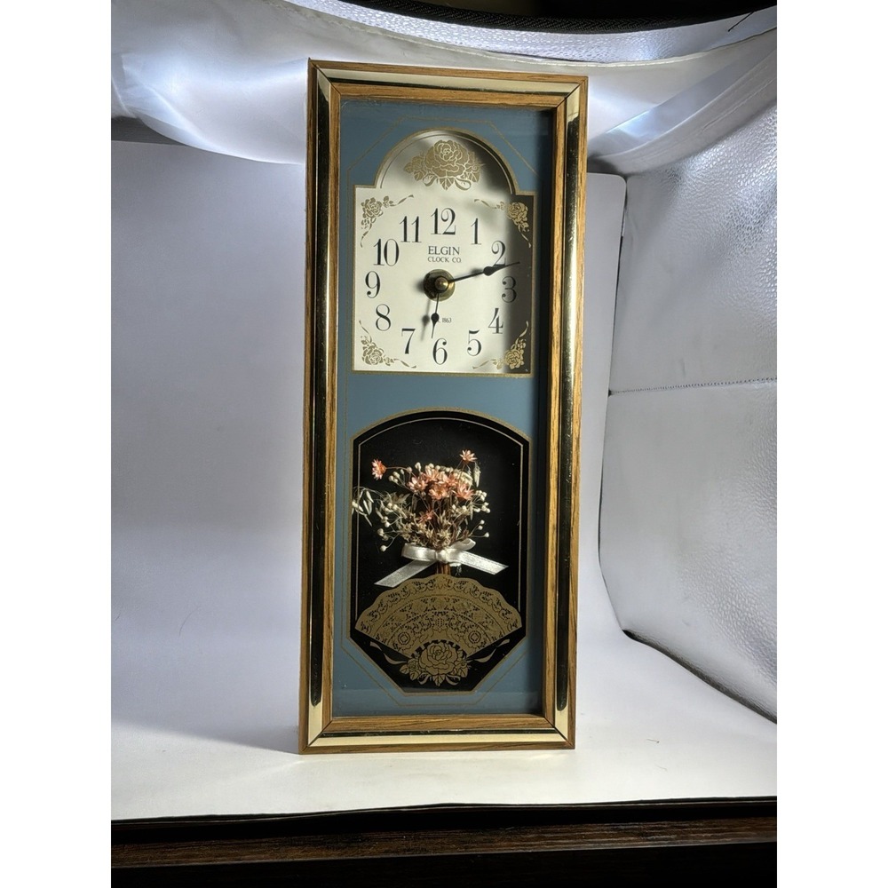 Vintage Elgin Quartz Shadowbox‎ Tabletop Clock